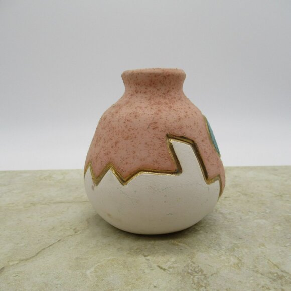 KOPA Vase Native American Pottery Pink Turquoise Blue 22k Gold Mesa Arizona NA - Picture 6 of 11